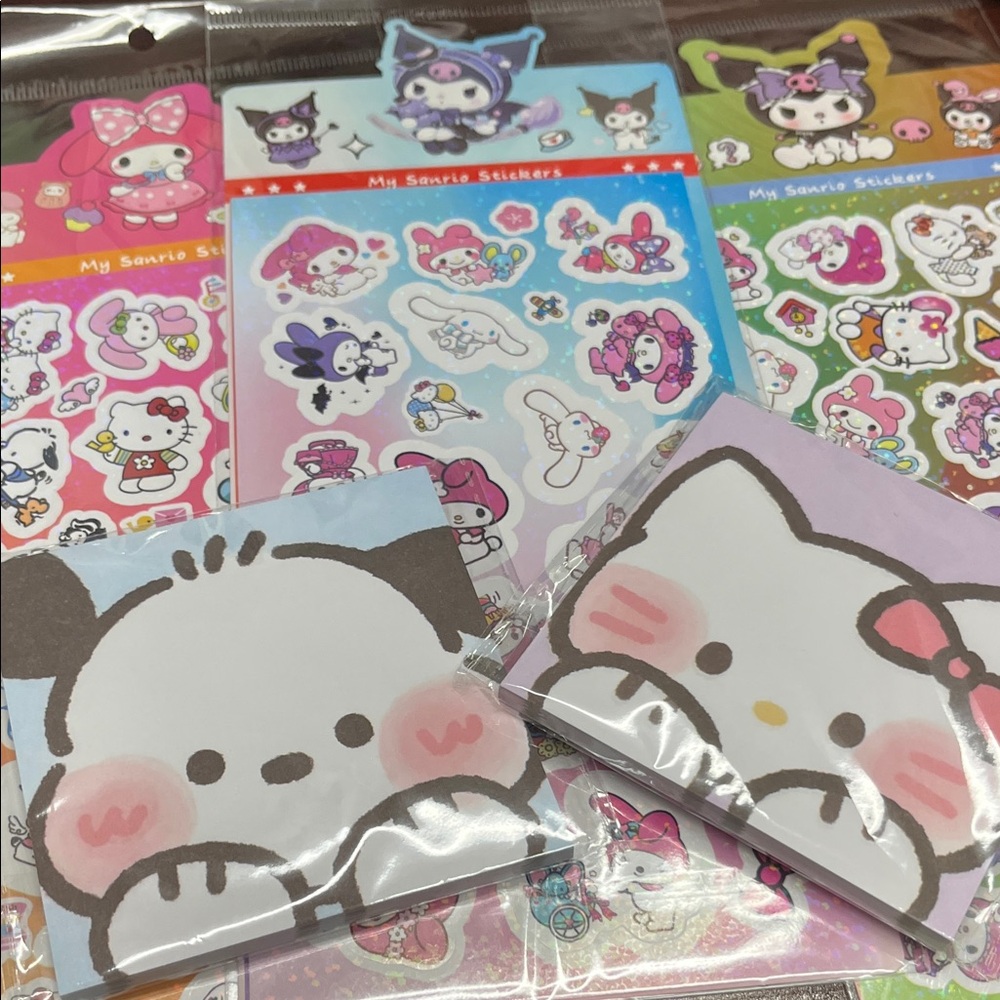 Sanrio Pastel Sticker & Memo Pad Bundle - Pink, Blue, Purple. Kuromi